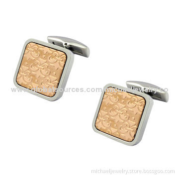 Stainless steel cufflinks, steel sheet plating IP rose gold and fashionable decorative pattern